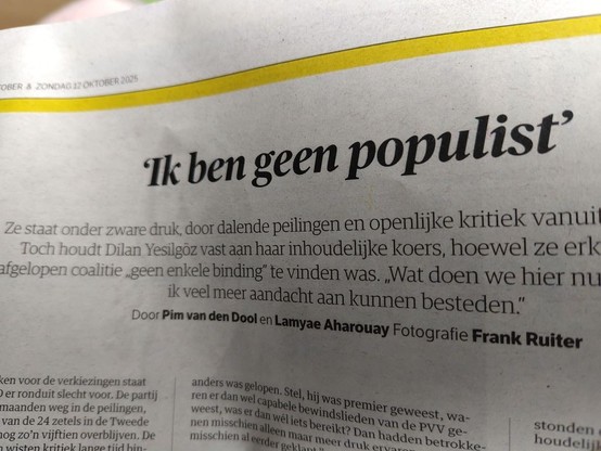 Quote van VVD-lijsttrekker Yesilgöz 'ik ben geen populist'